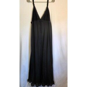 Vintage Erica Loren Black Nylon Lace Trim Full Slip Nightgown Medium USA